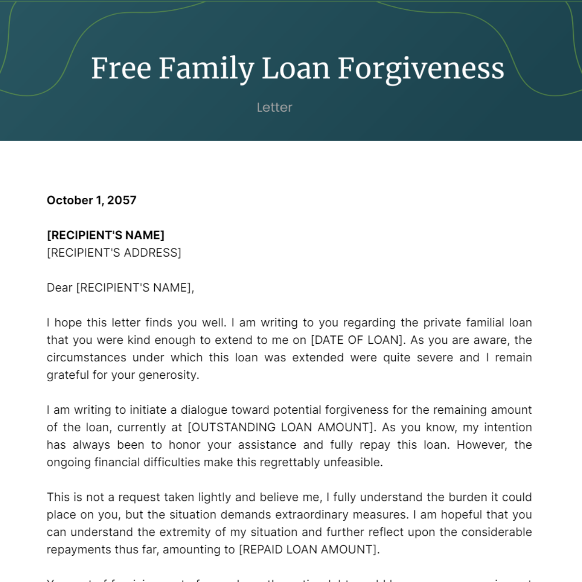 Family Loan Forgiveness Letter Template