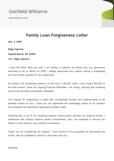 Free Family Loan Forgiveness Letter Template to Edit Online
