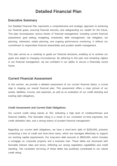 Free Detailed Financial Plan Template to Edit Online