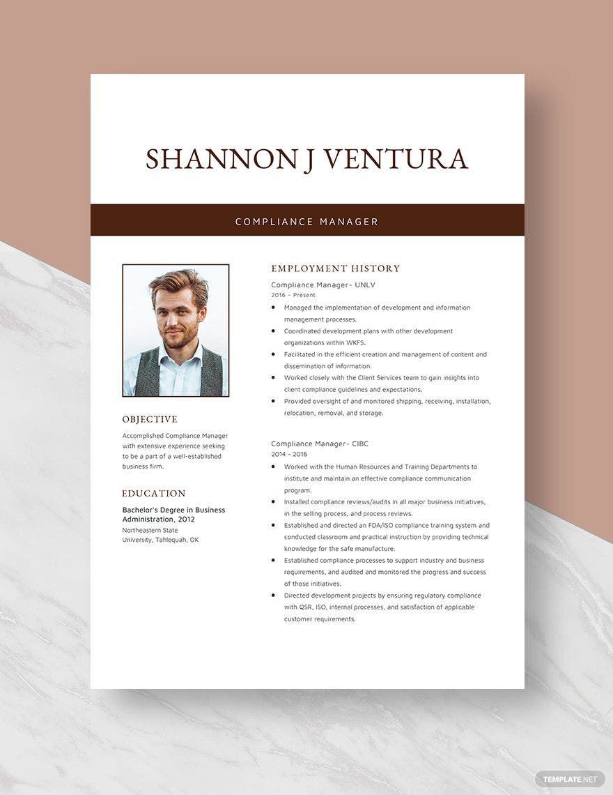 Compliance Manager Resume in Word, Apple Pages