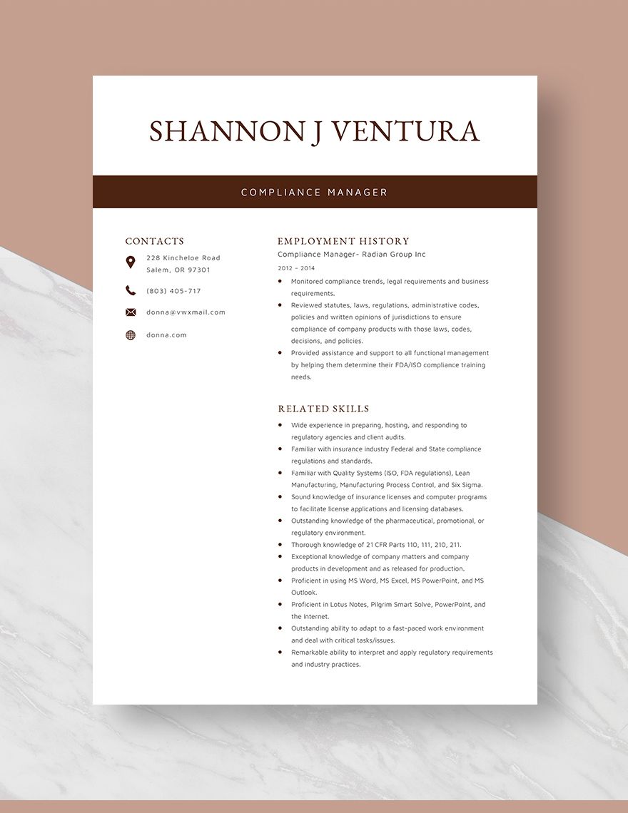 Compliance Manager Resume