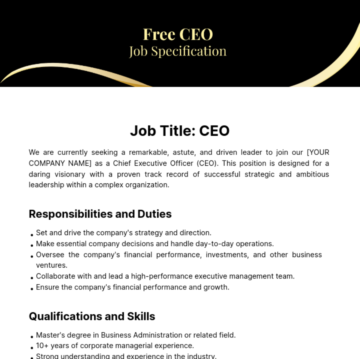 CEO Job Specification Template - Edit Online & Download