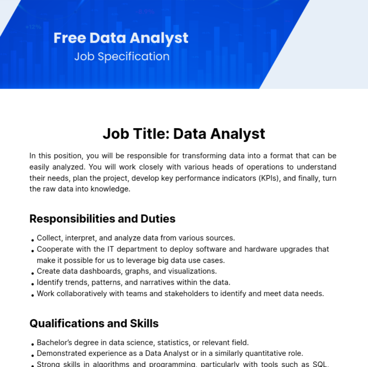 Data Analyst Job Specification Template - Edit Online & Download