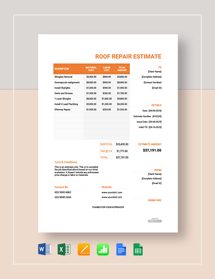 FREE Editable Home Repair Estimate - Word | Excel | Pages ...