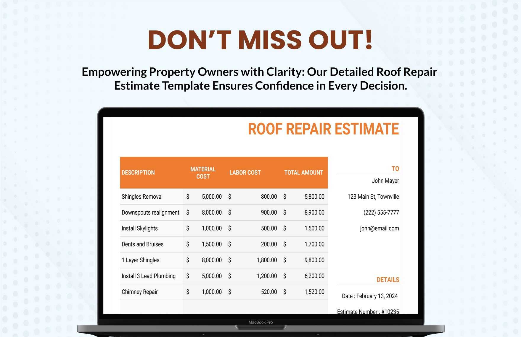 Roof Repair Estimate Template