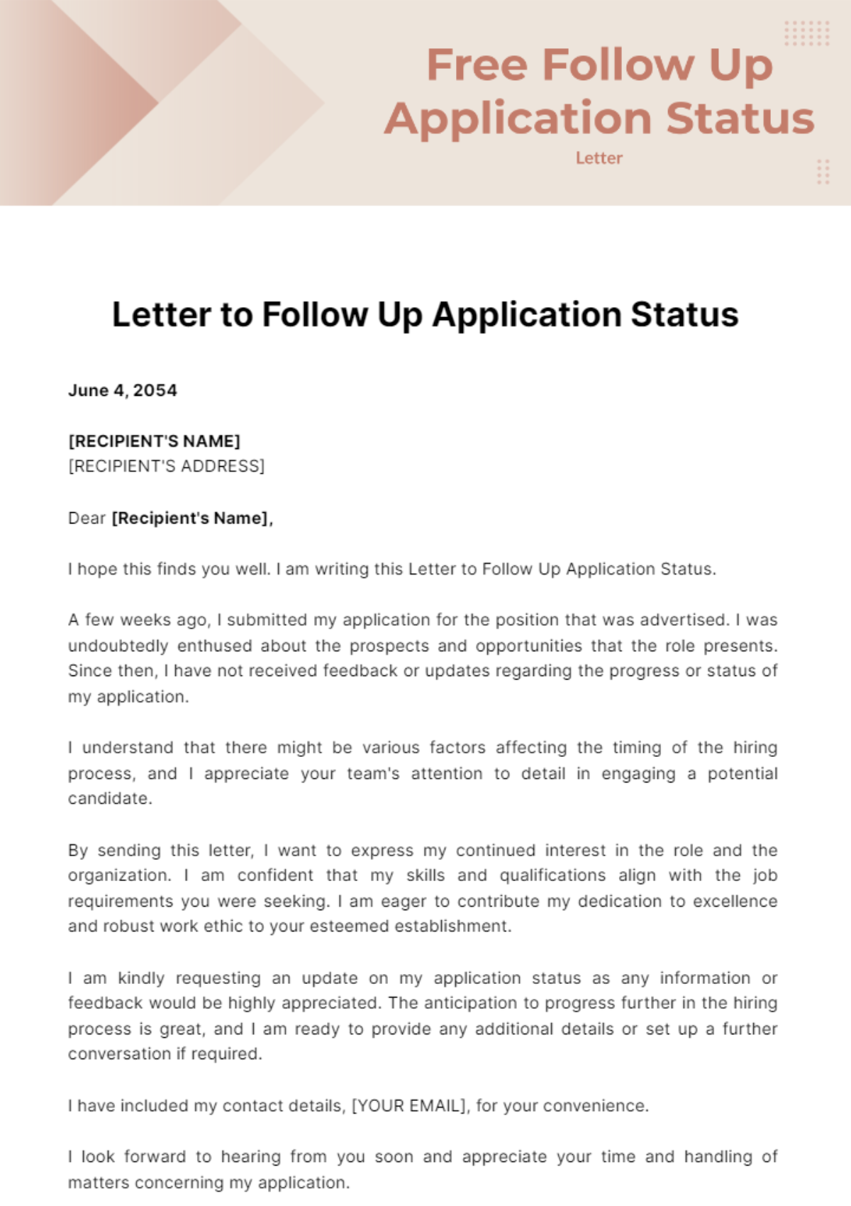 Free Letter to Follow Up Application Status Template