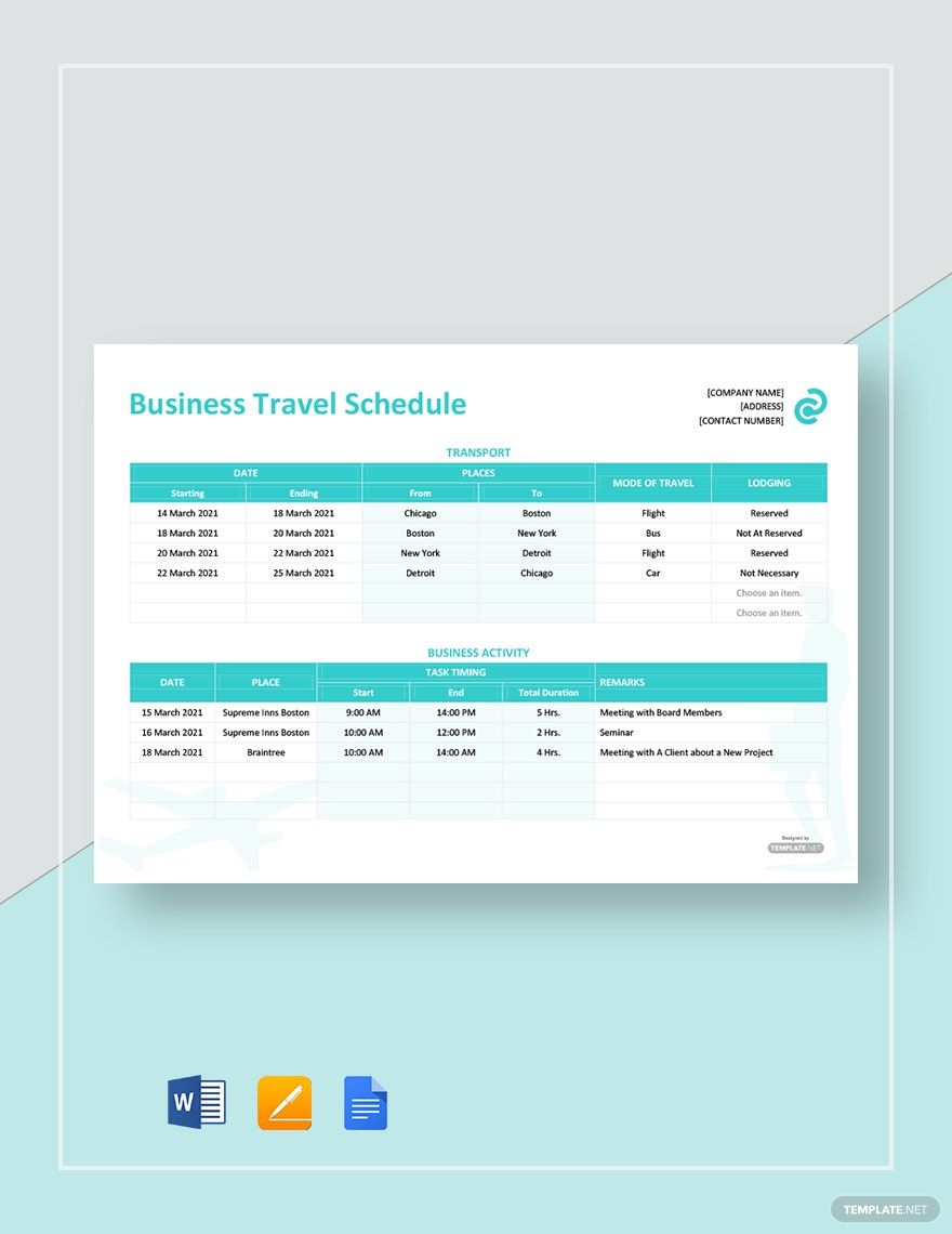 Business Travel Schedule Template