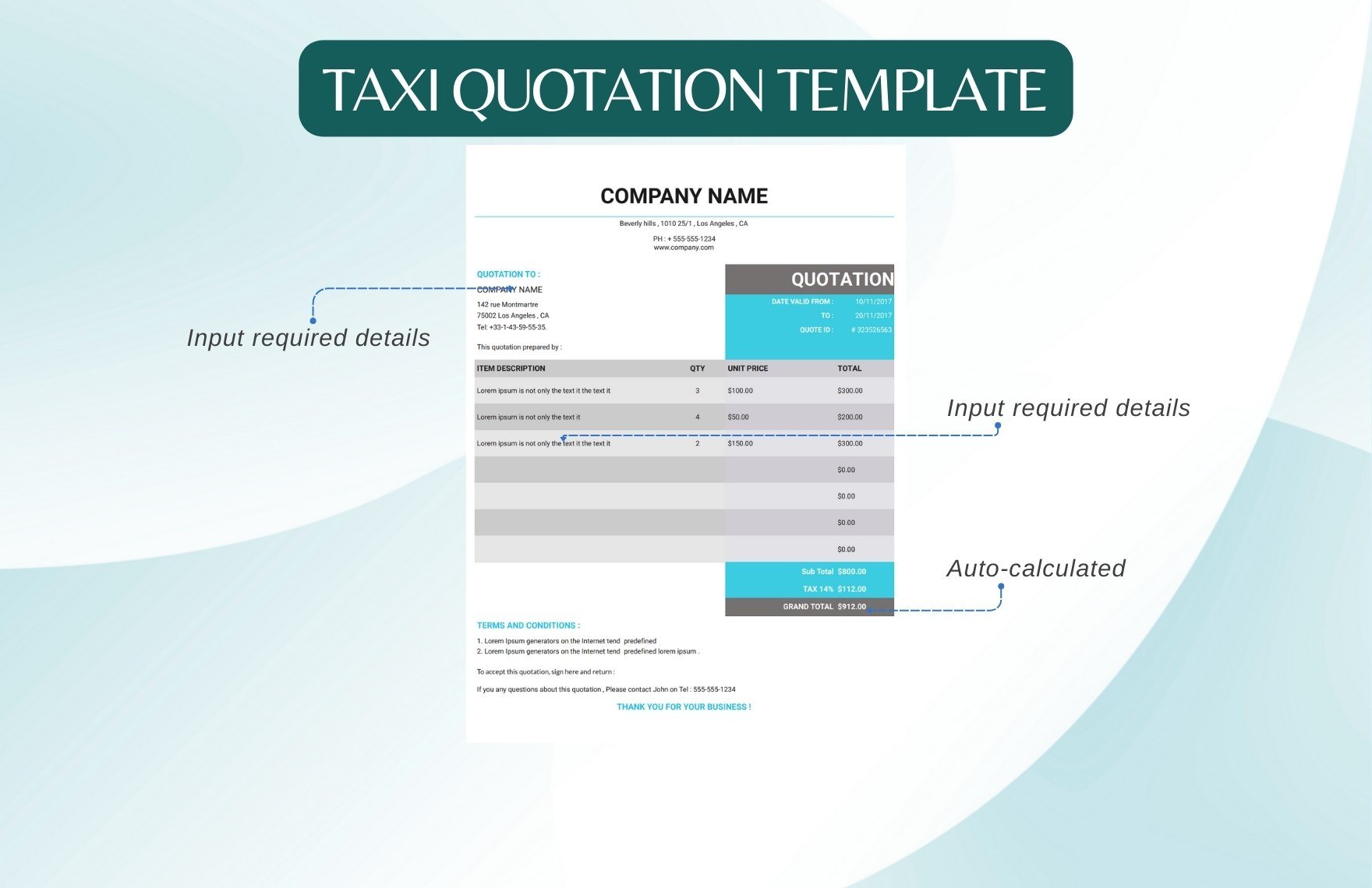 Taxi Quotation Template