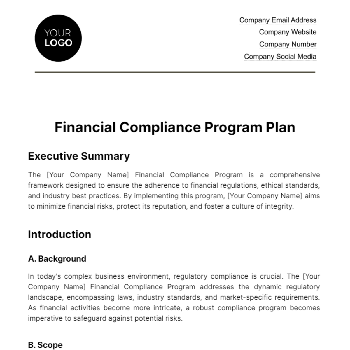Financial Compliance Program Plan Template