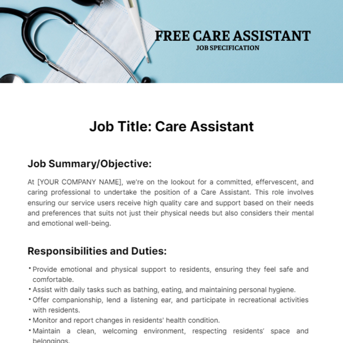 Care Assistant Job Specification Template Edit Online Download   Care Assistant Job Specification Edit Online 1 