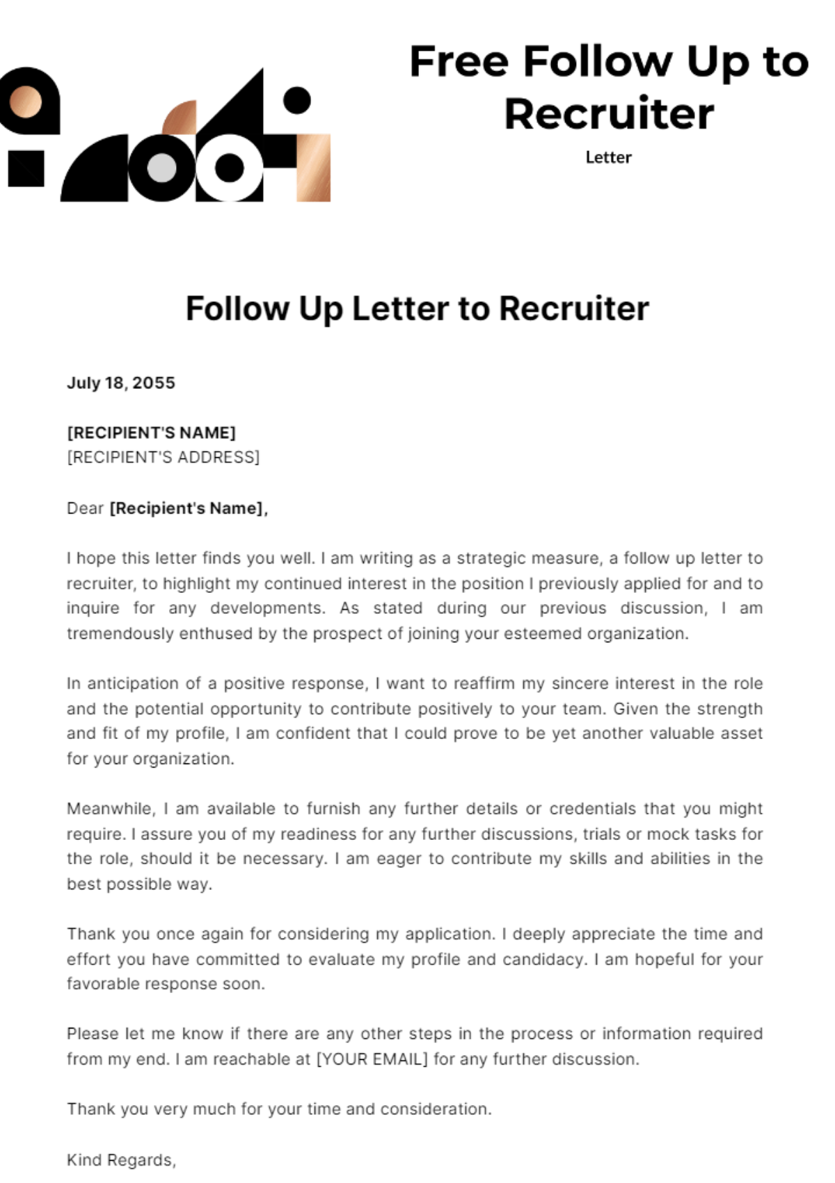 Free Follow Up Letter to Recruiter Template