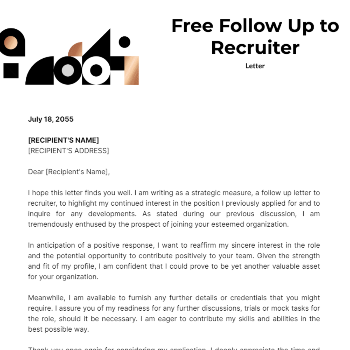 Follow Up Letter to Recruiter Template