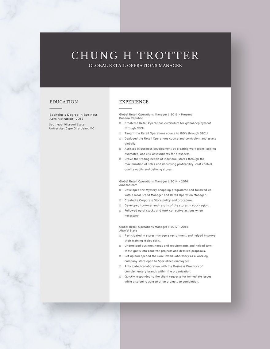 Global Retail Operations Manager Resume