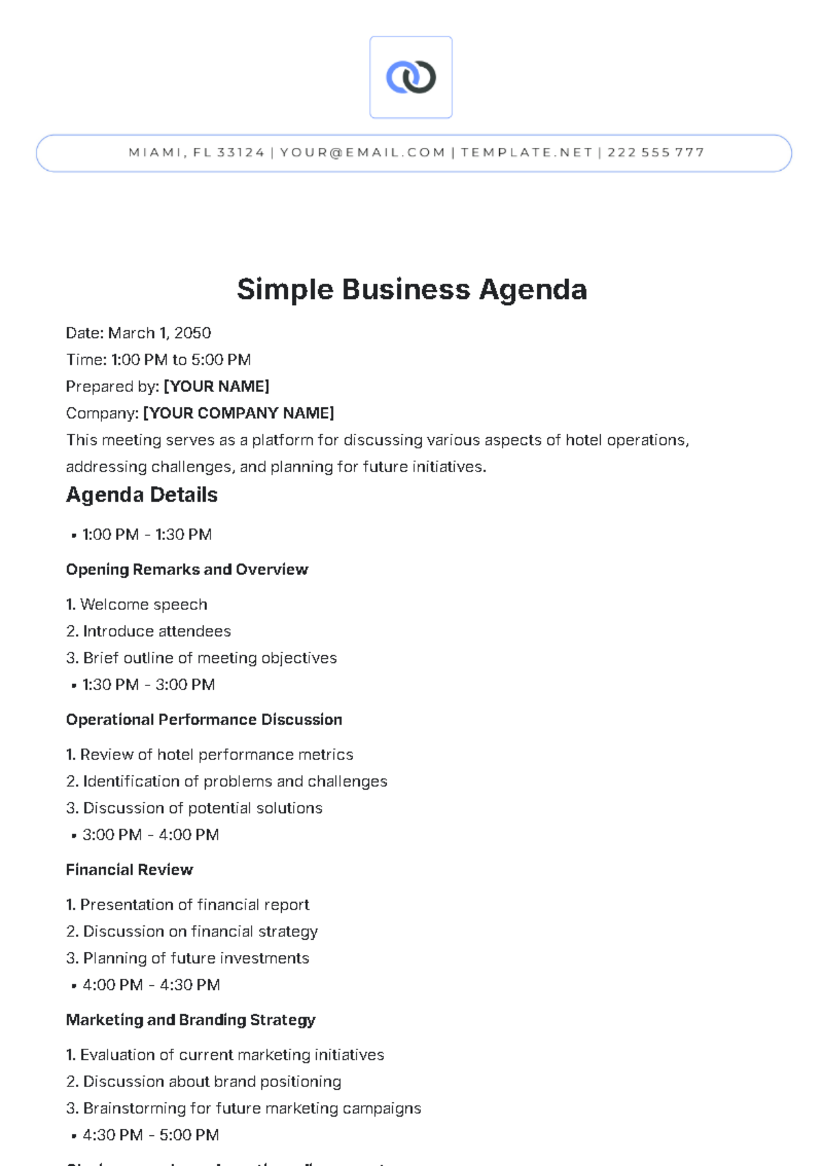 Simple Business Agenda Template - Edit Online & Download