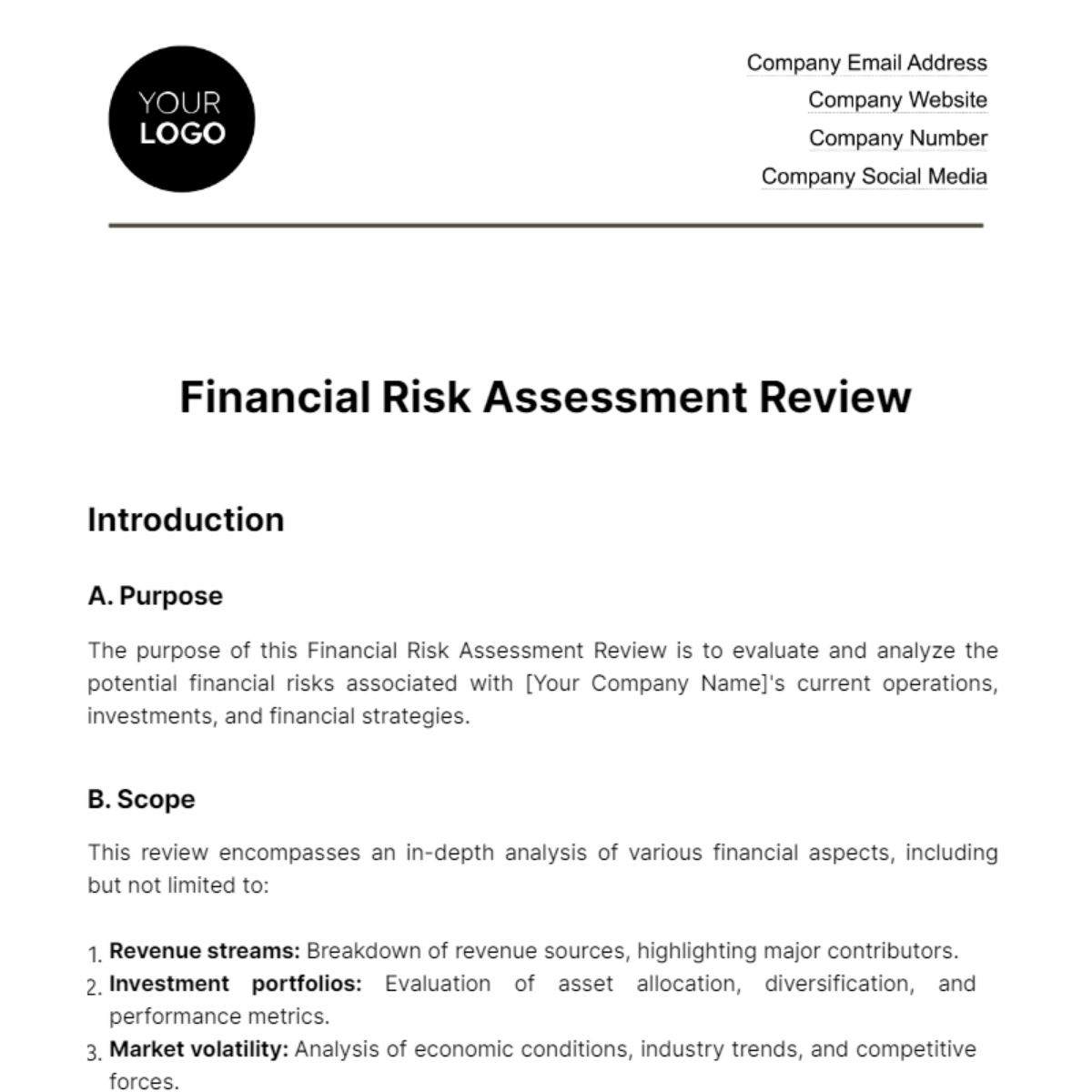 Financial Risk Assessment Review Template
