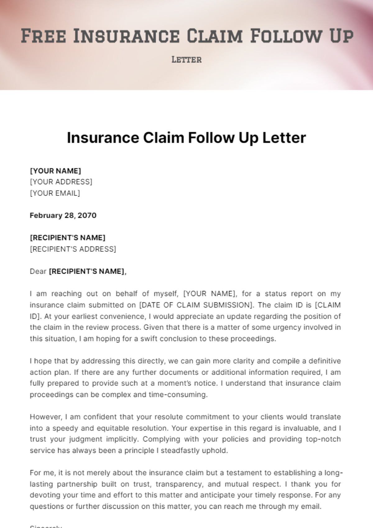 Free Insurance Claim Follow Up Letter Template