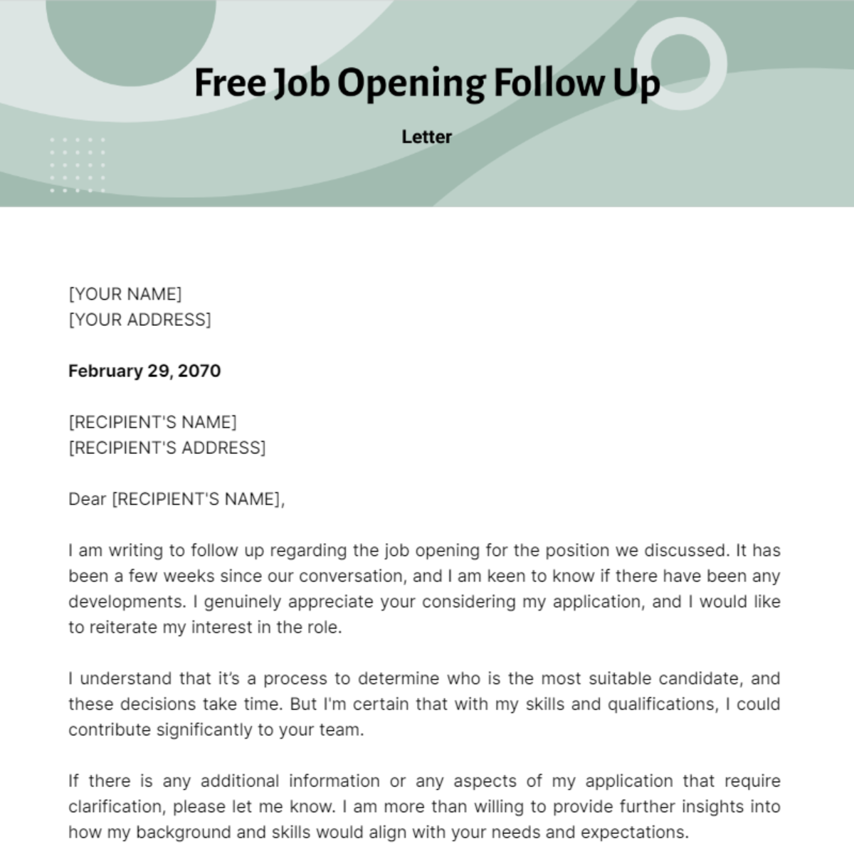 Job Opening Follow Up Letter Template
