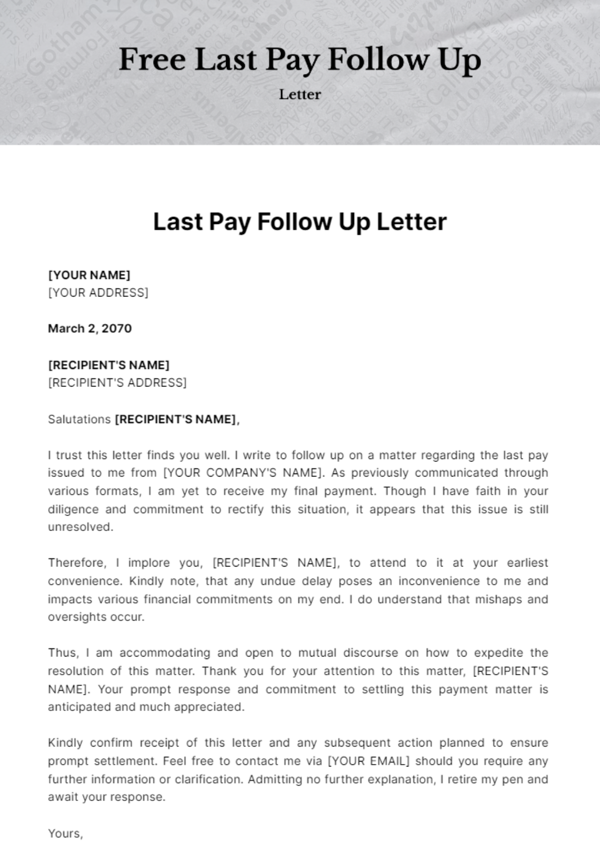 Free Last Pay Follow Up Letter Template