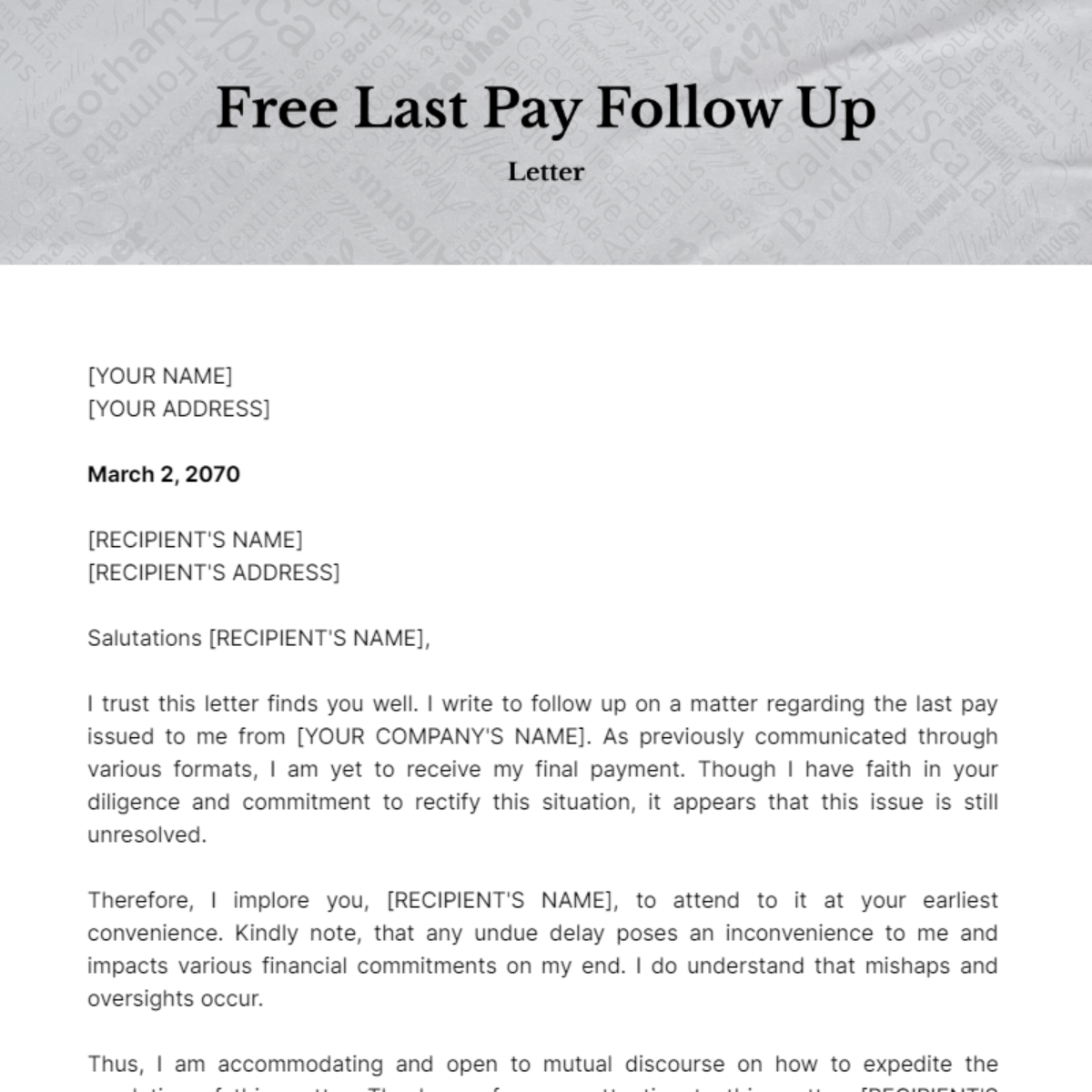 Last Pay Follow Up Letter Template