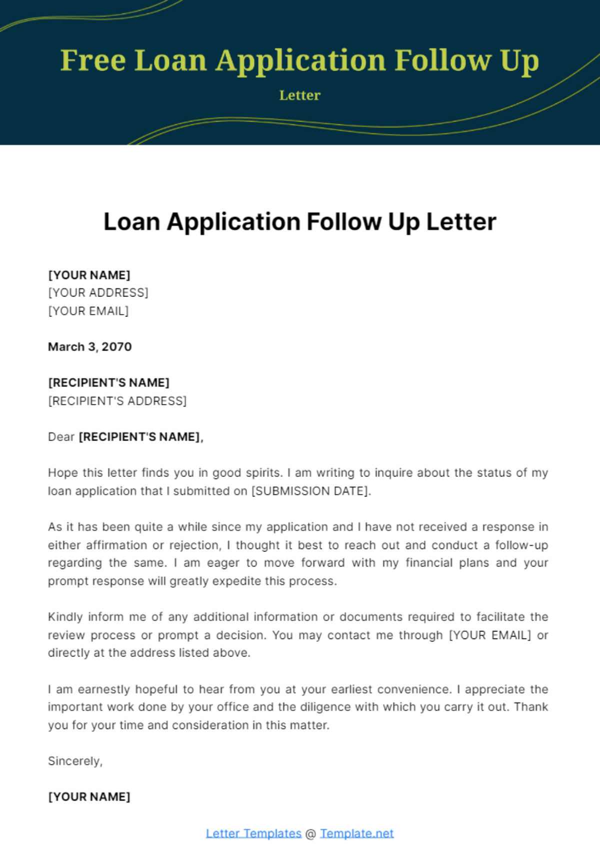 Free Loan Application Follow Up Letter Template