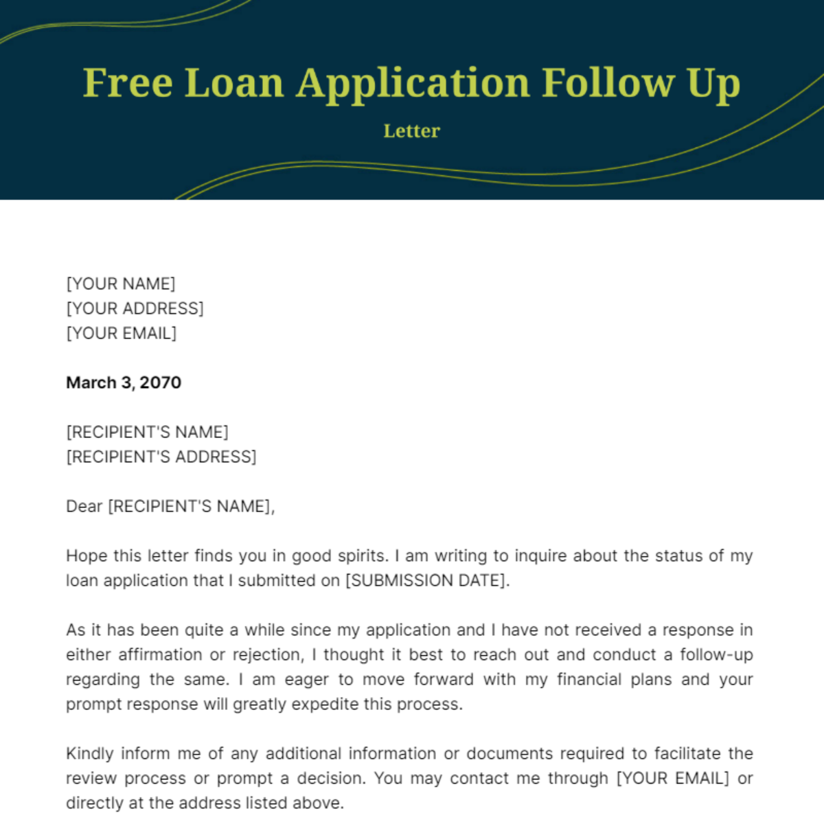 Loan Application Follow Up Letter Template