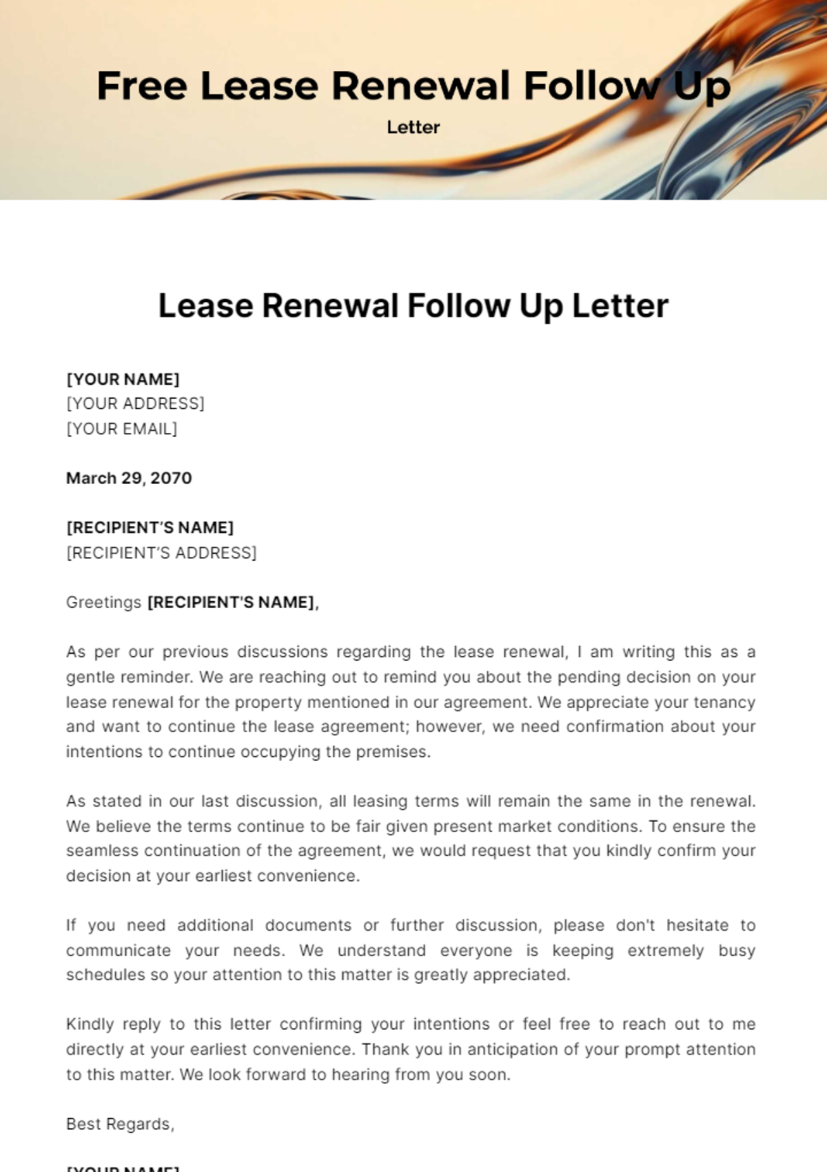 Free Lease Renewal Follow Up Letter Template