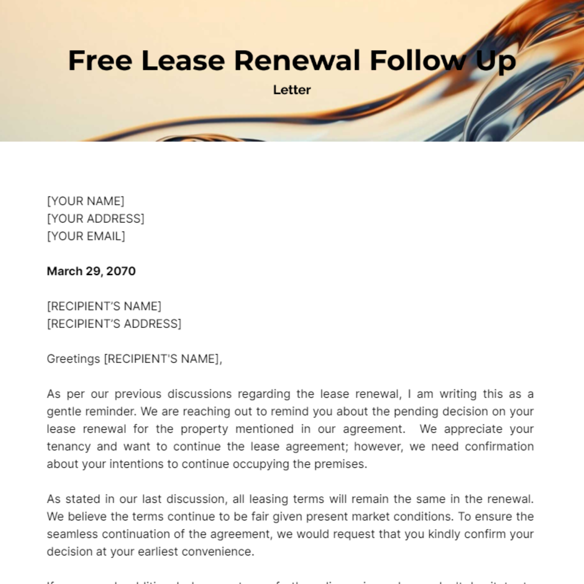 Lease Renewal Follow Up Letter Template