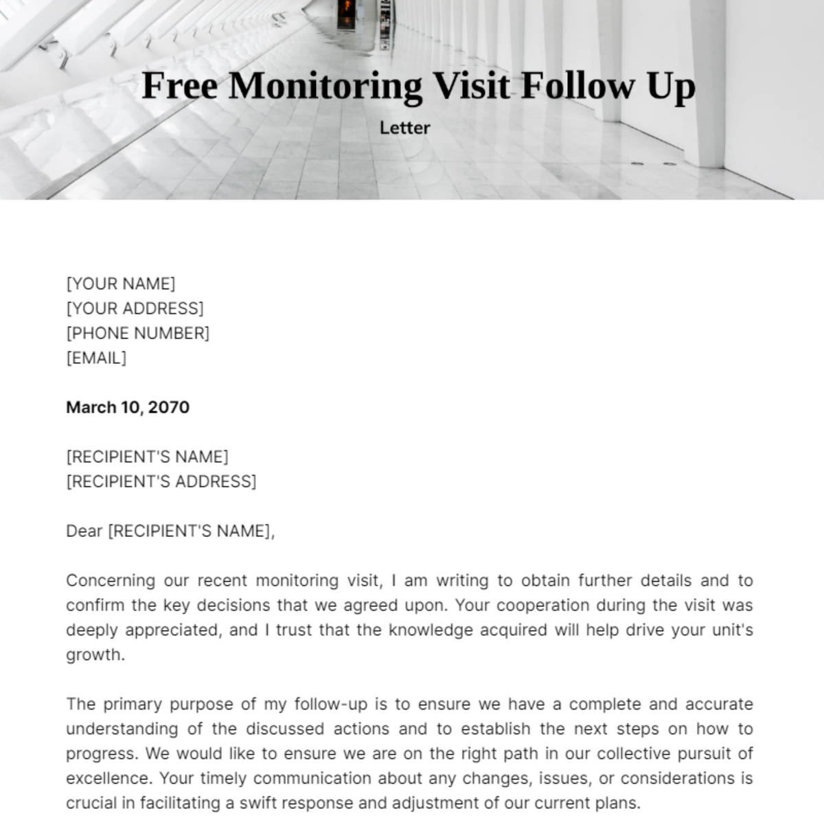 Monitoring Visit Follow Up Letter Template