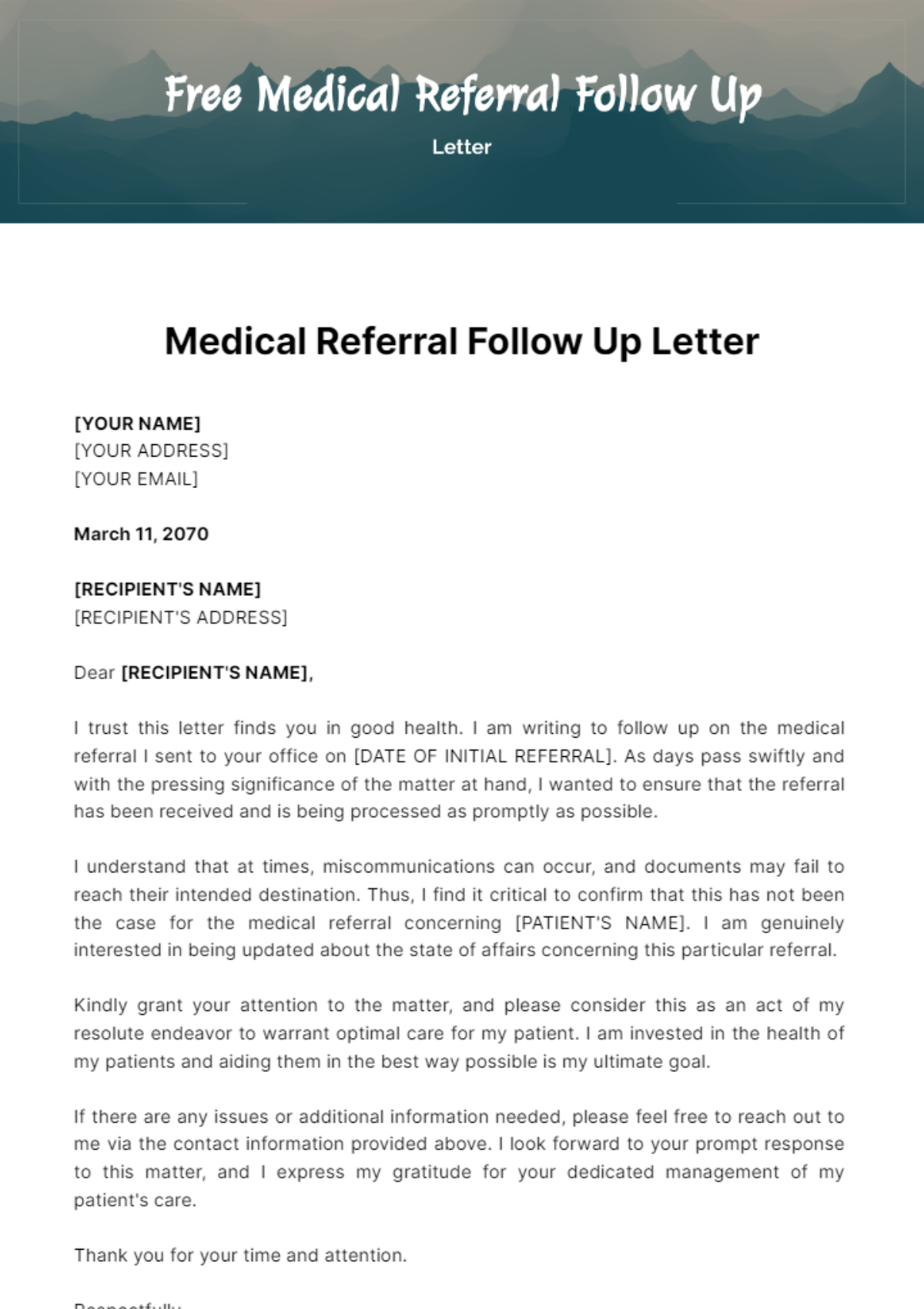 Free Medical Referral Follow Up Letter Template