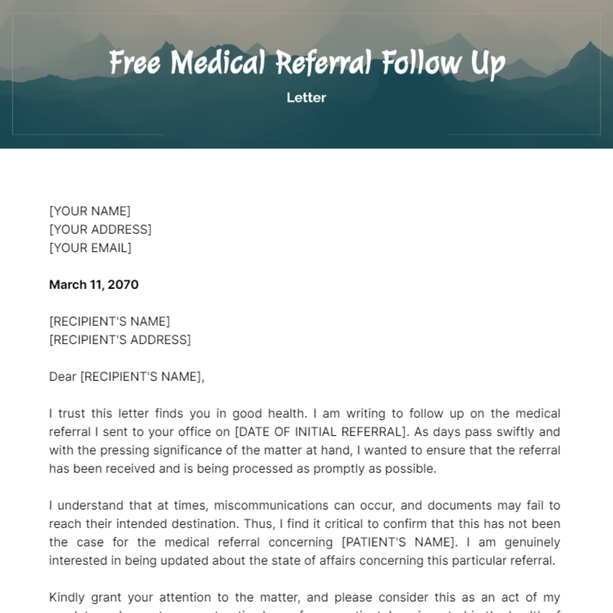 Medical Referral Follow Up Letter Template