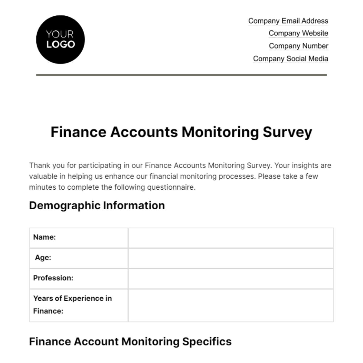 Finance Accounts Monitoring Survey Template
