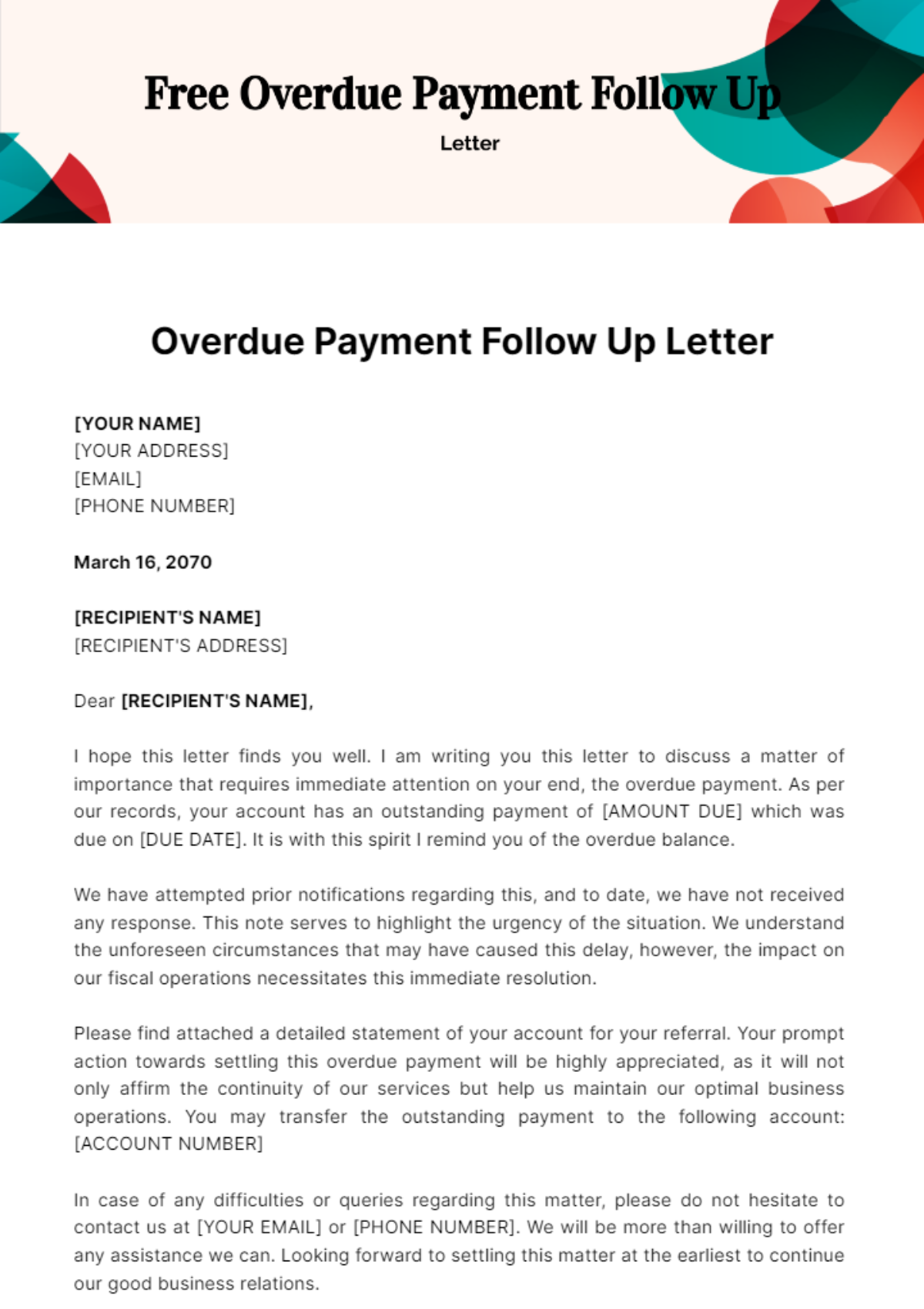 Free Overdue Payment Follow Up Letter Template