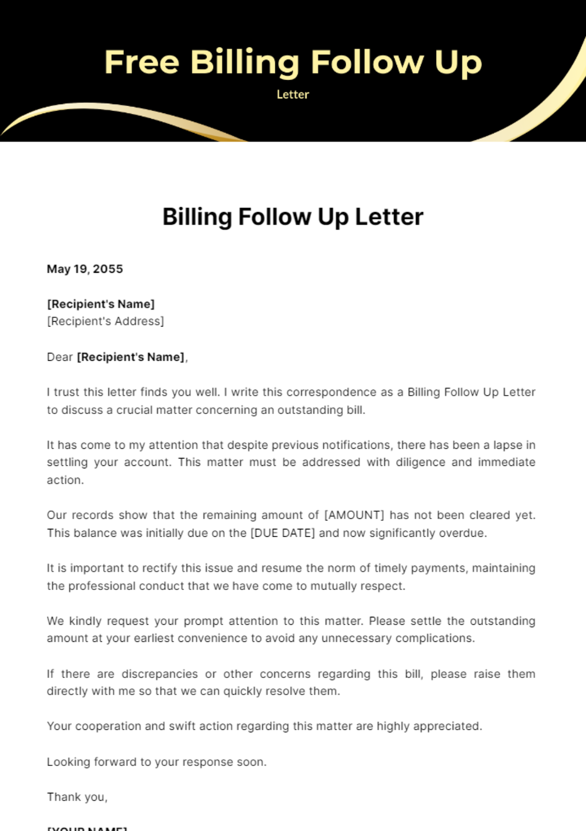 Free Billing Follow Up Letter Template