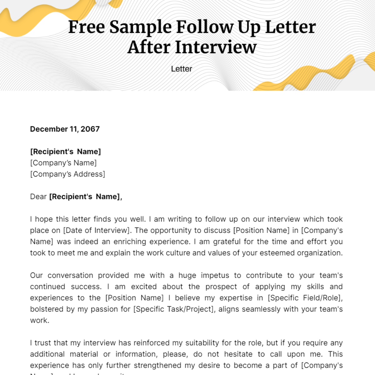 Sample Follow Up Letter After Interview Template