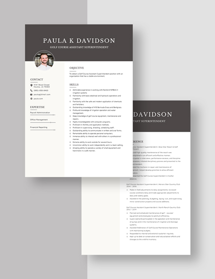 Golf Course Assistant Superintendent Resume Download