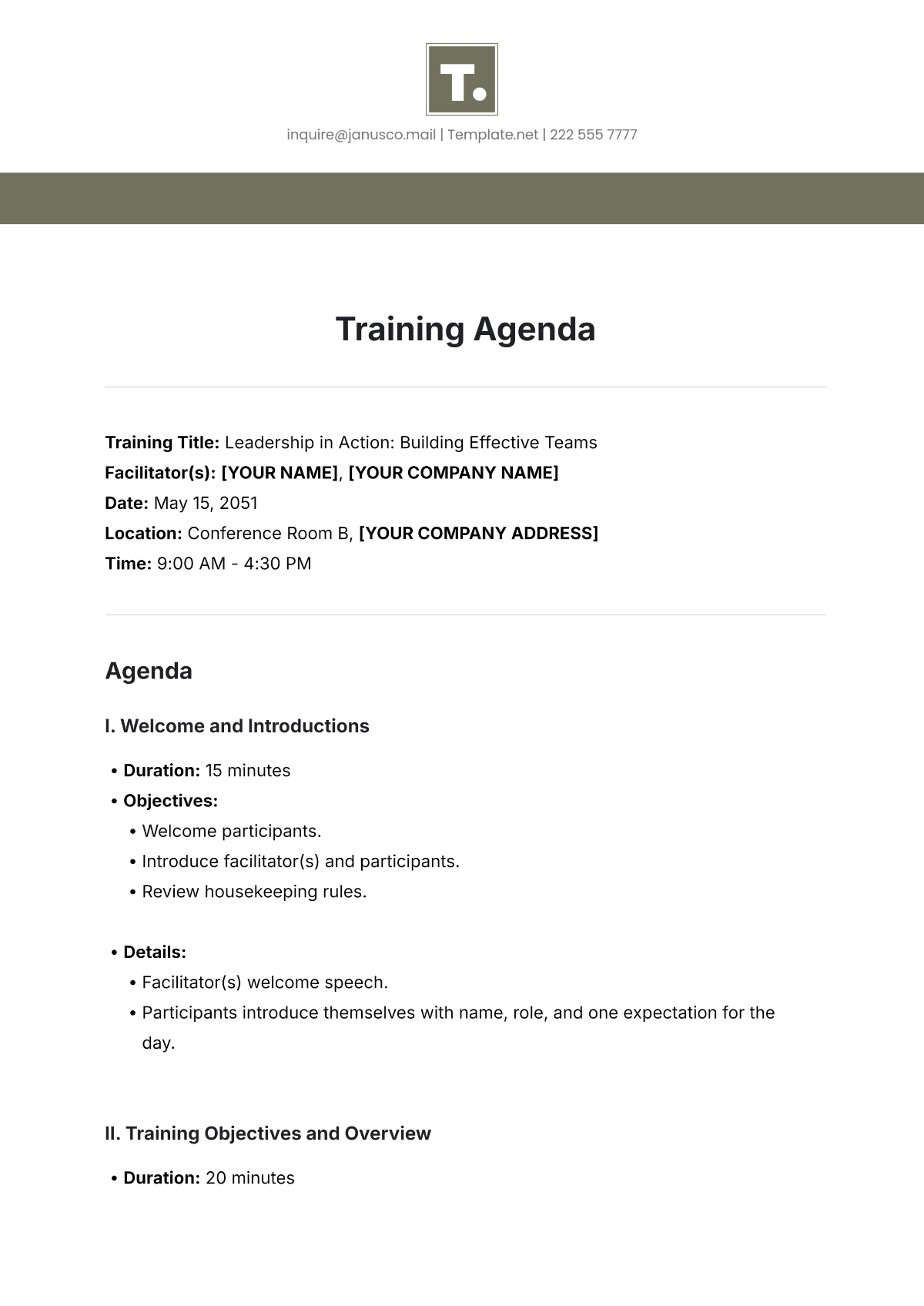 Free Training Agenda Template