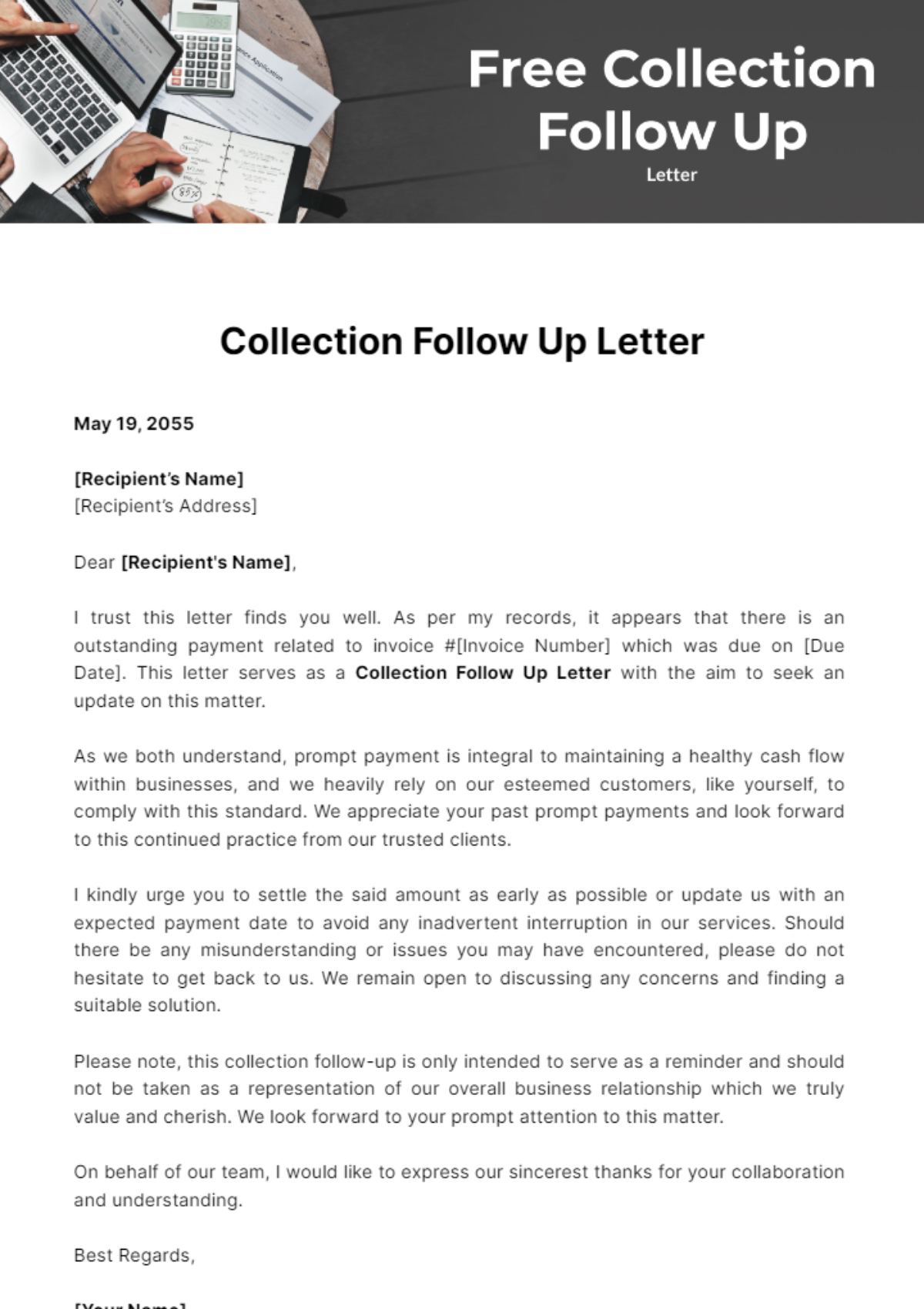 Free Collection Follow Up Letter Template