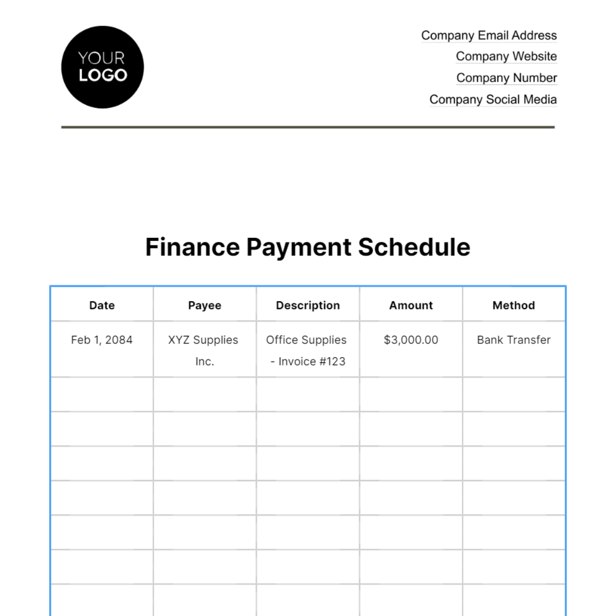 Finance Payment Schedule Template