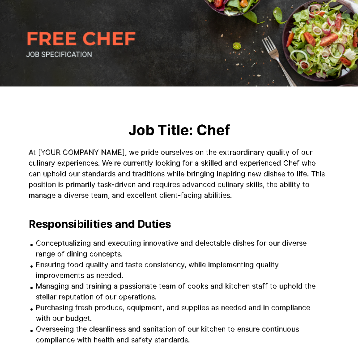 Chef Job Specification Template - Edit Online & Download