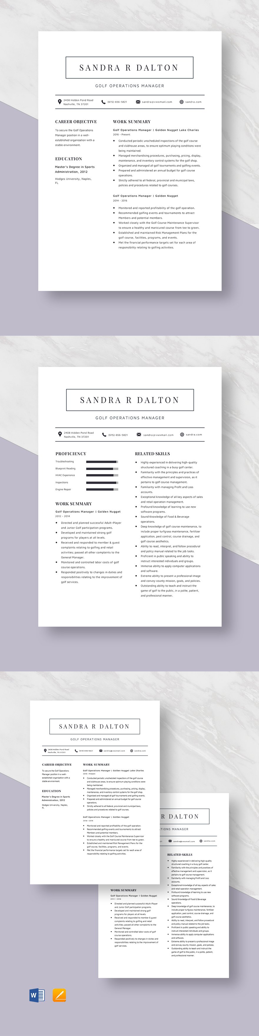 Free Golf Operations Manager Resume Template