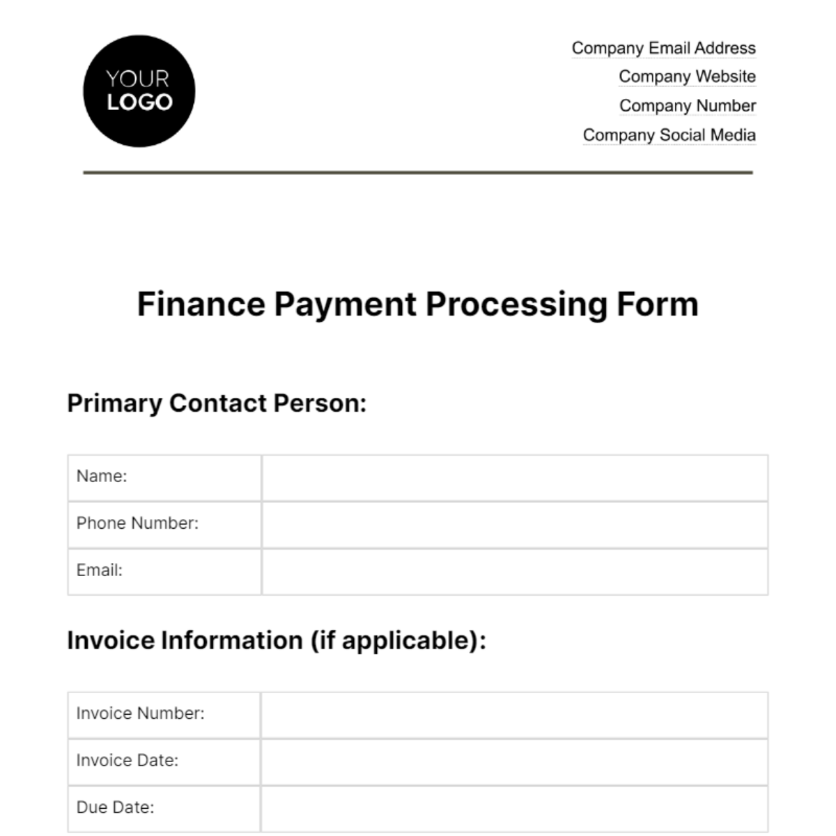 Finance Payment Processing Form Template - Edit Online & Download