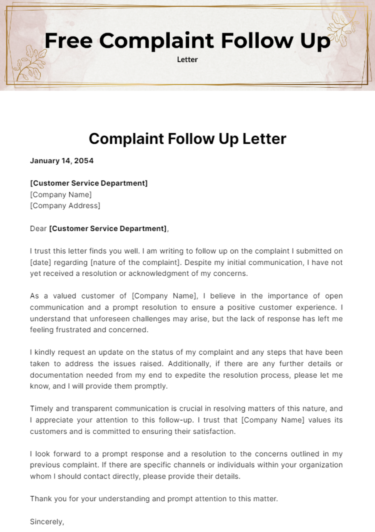 Free Complaint Follow Up Letter Template