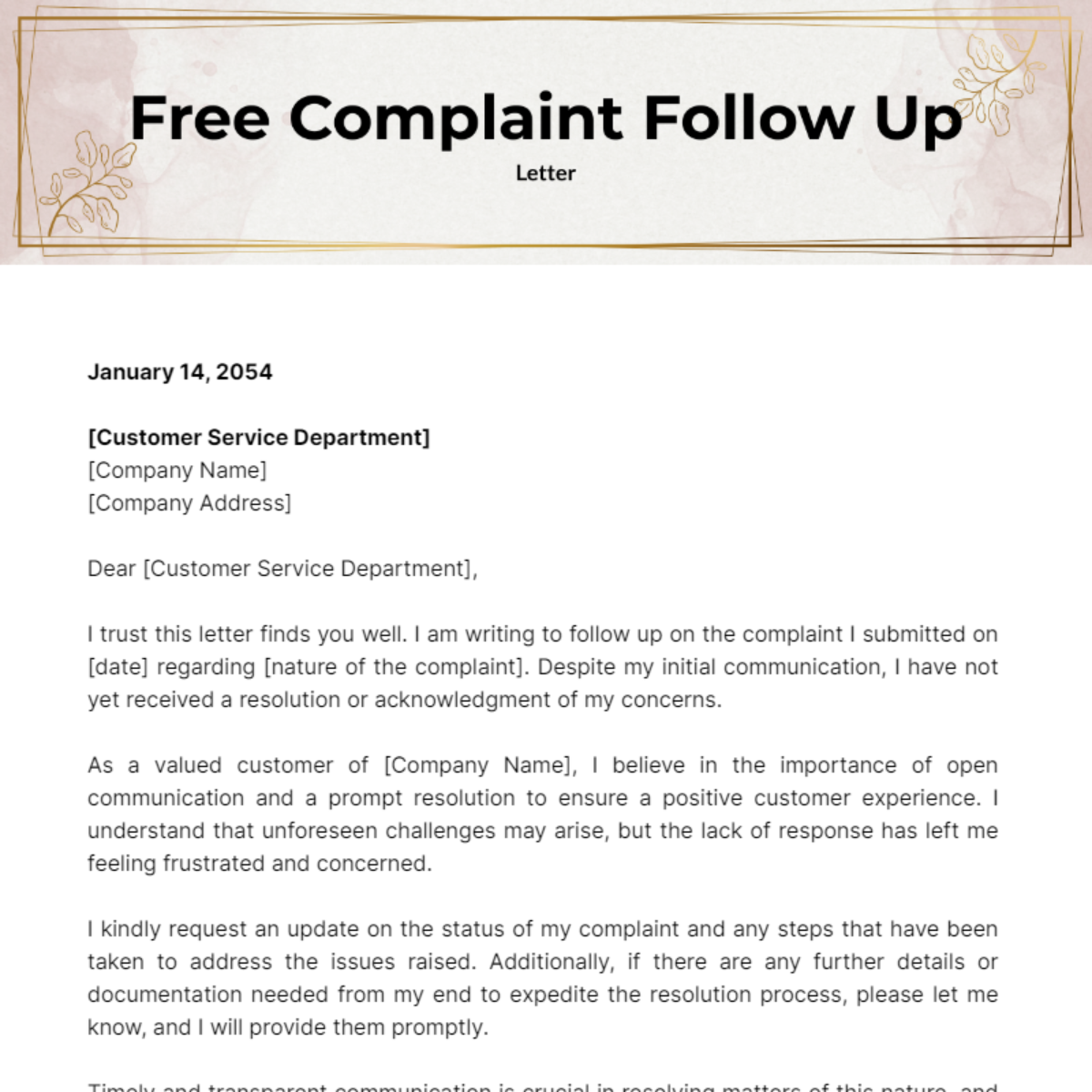 Complaint Follow Up Letter Template