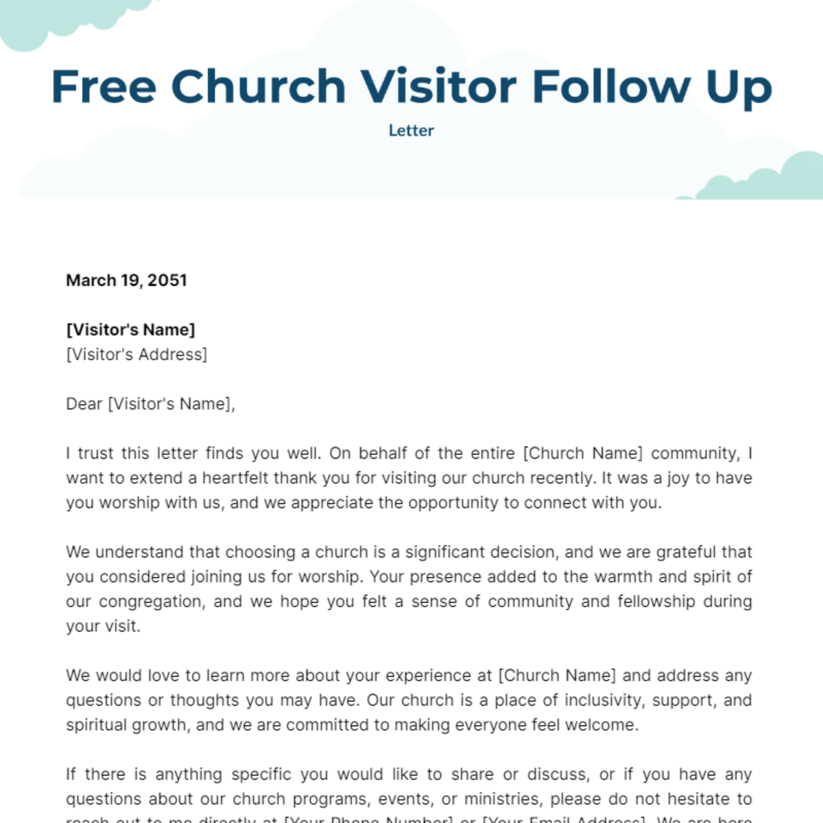 Church Visitor Follow Up Letter Template