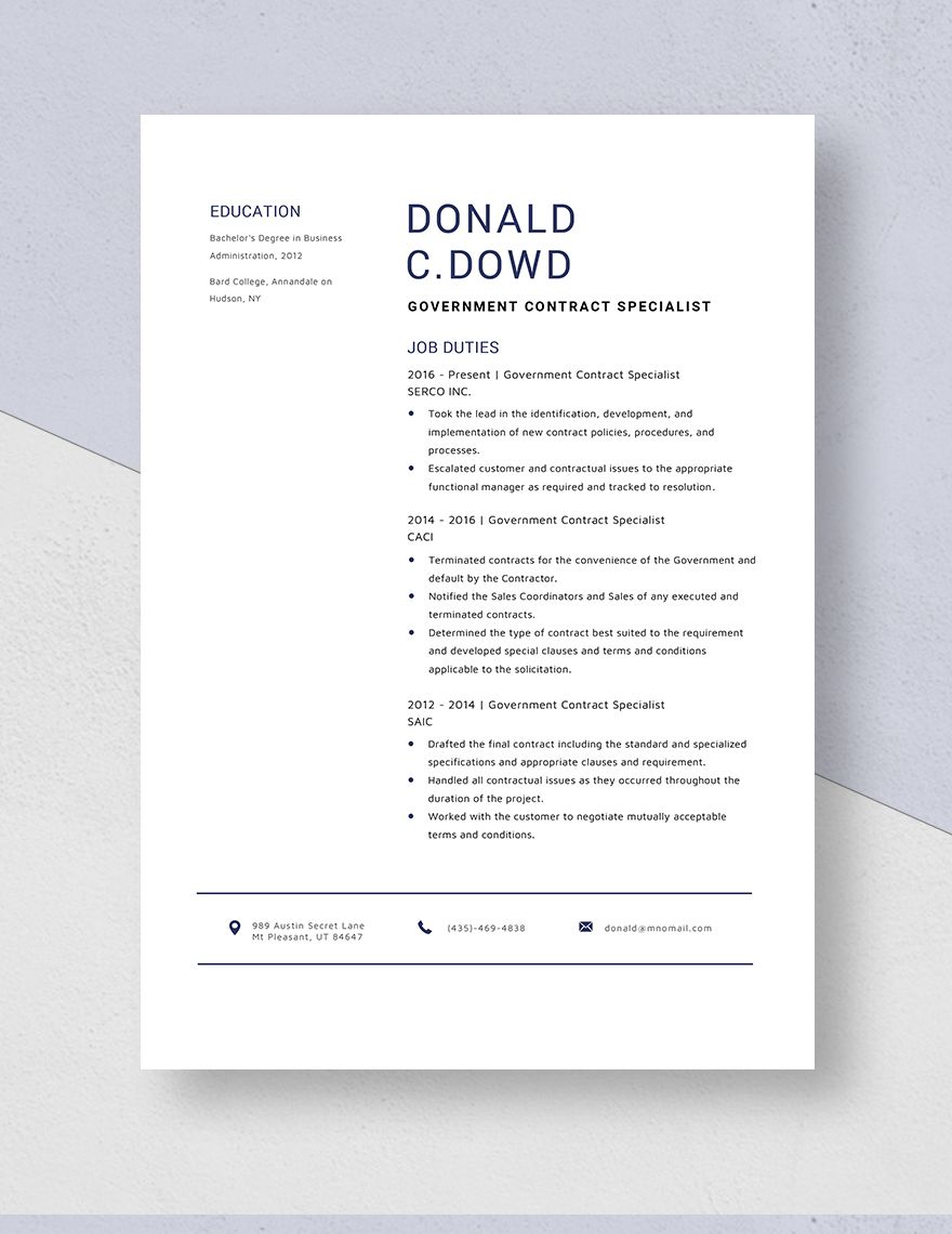 Government Contract Specialist Resume