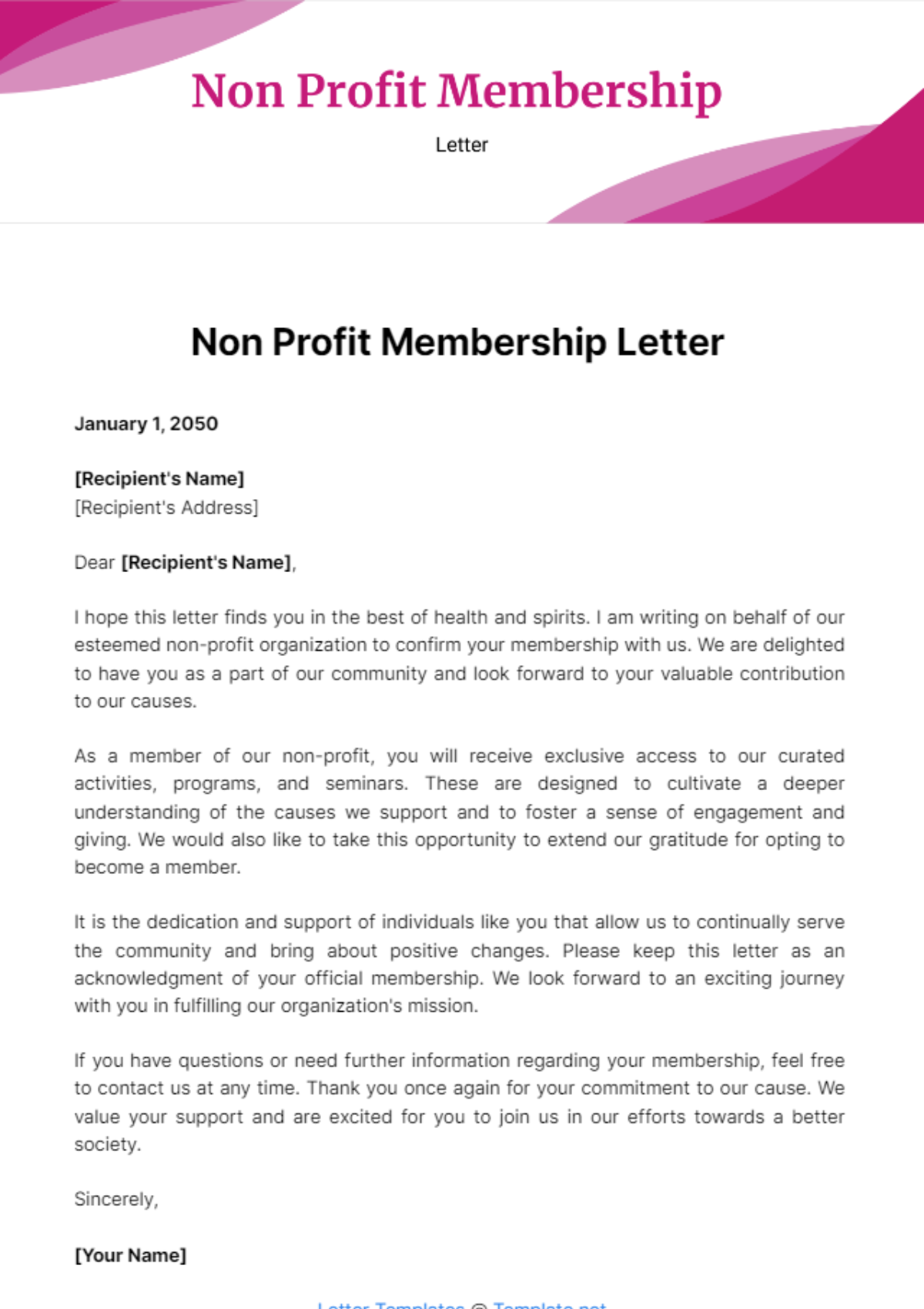 Free Non Profit Membership Letter Template