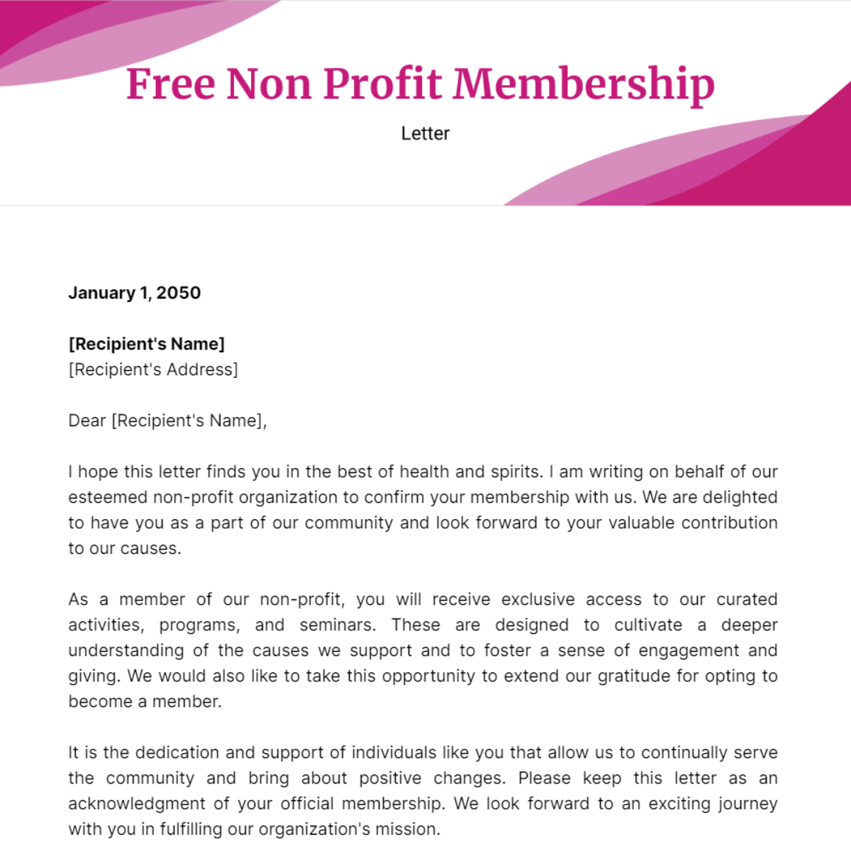 Non Profit Membership Letter Template