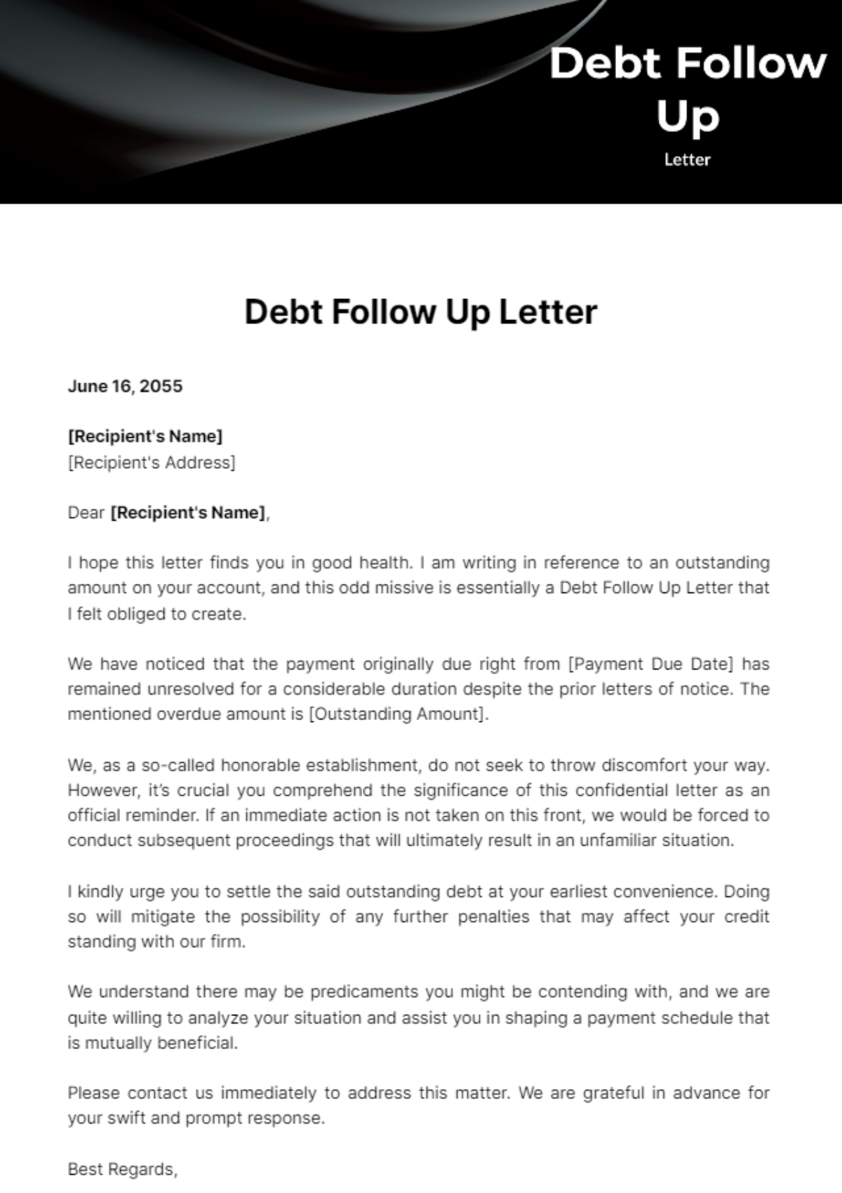 Free Debt Follow Up Letter Template