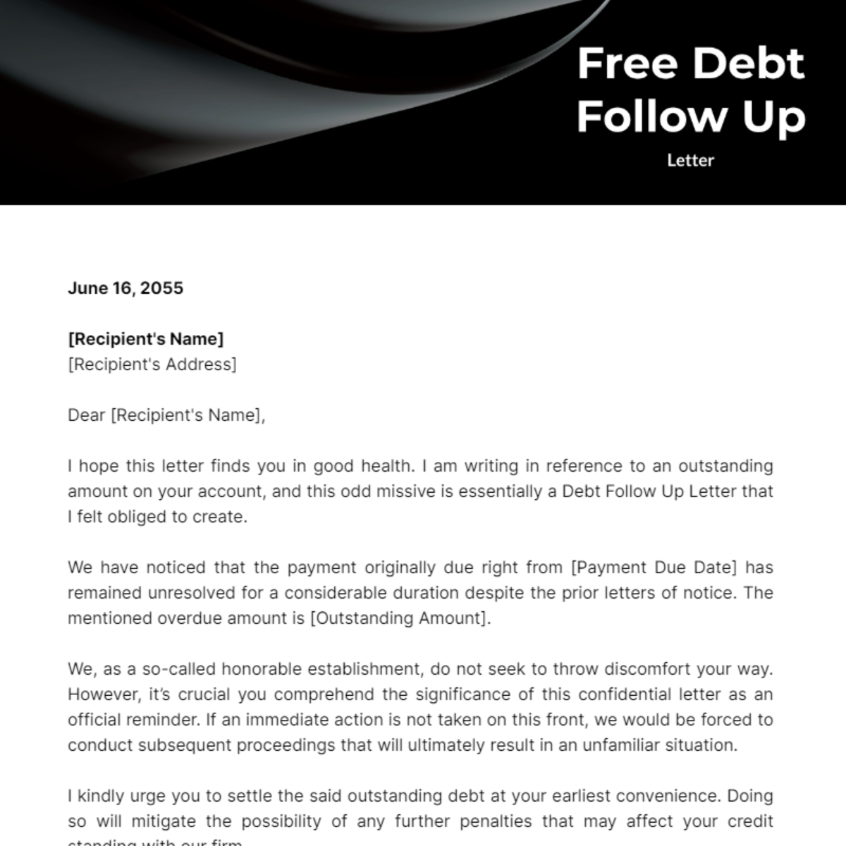 Debt Follow Up Letter Template
