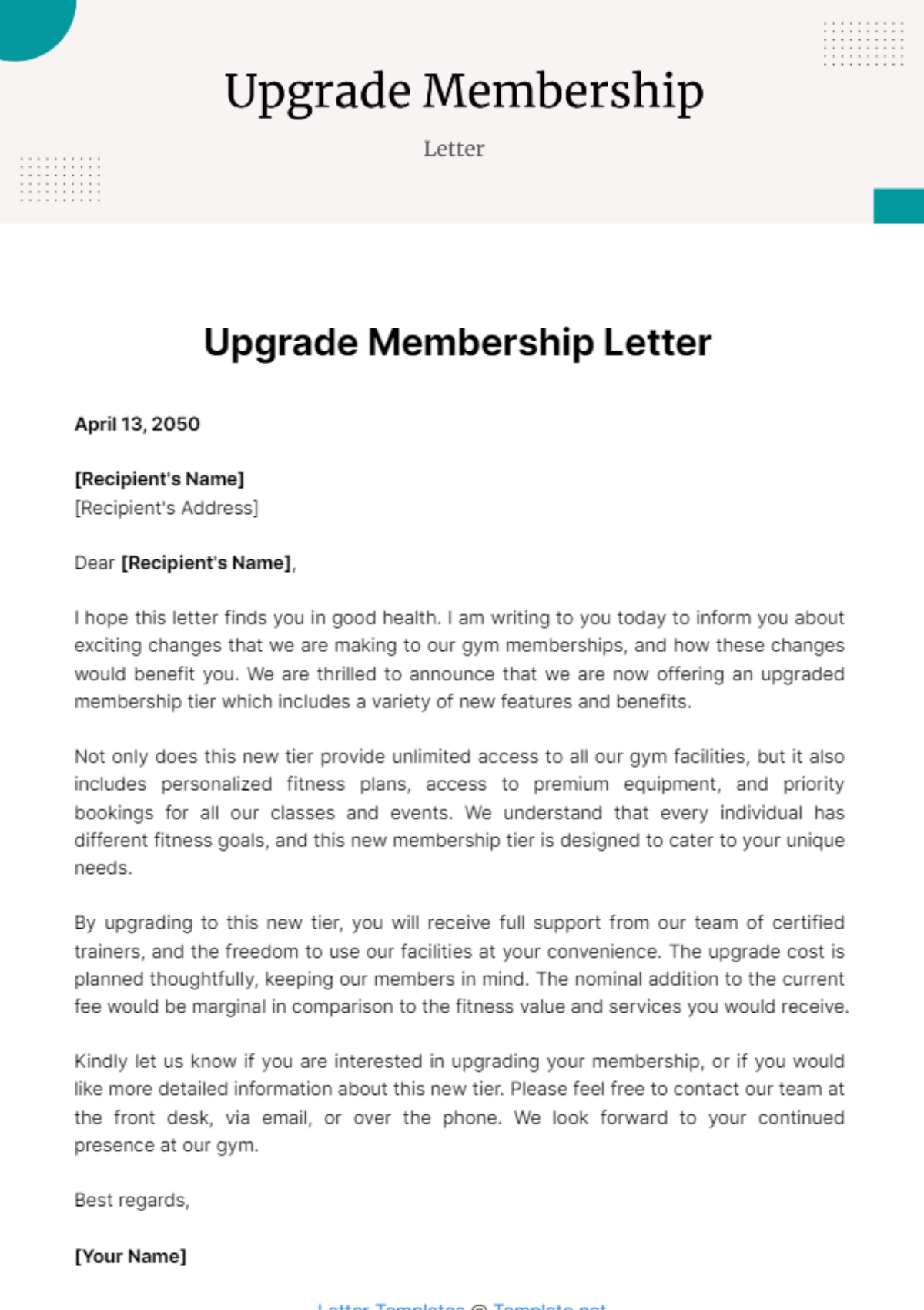 Free Upgrade Membership Letter Template